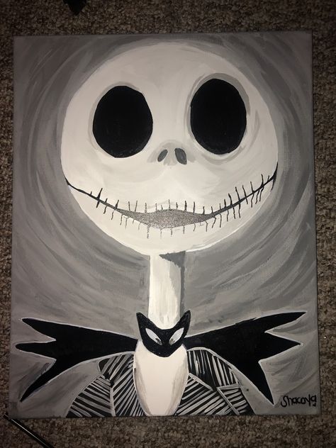 Skeleton Halloween Painting, Jack Skeleton Painting, Jack The Skeleton Painting, Skeleton Painting Ideas, Skeleton Painting Easy, Jack Skellington Painting, Nightmare Before Christmas Painting, Skeleton Painting, Halloween Canvas Paintings