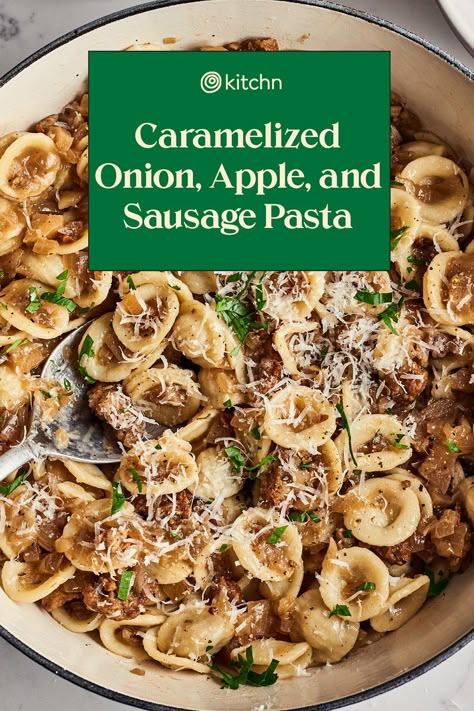 Fall Sausage Pasta, Fall Dinner Recipes Sausage, Easy Fall Dinner Recipes Healthy, Fall Dinner Recipes Cast Iron, Autumn Entree Recipes, Fall Time Recipes Dinner, What To Do With Chicken Apple Sausage, Apple And Sausage Recipes, Apple Recipes Savory Fall