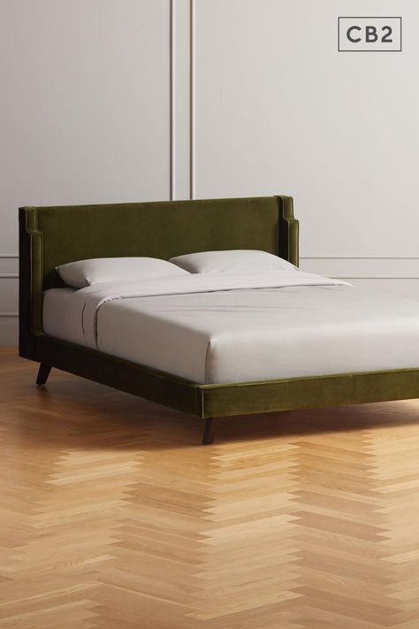 Domestically made bed designed by Julia von Werz is everything we've ever wanted in a frame. Wraparound headboard, art deco-inspired corners, low minimalist shape and lush velvet upholstery that goes from top to sides to bottom. Never. Leaving. Queen Bed Mattress, Wood Canopy Bed, Contemporary Bed Frame, Leather Daybed, Black Headboard, Velvet Bed, King Headboard, Black Bedding, Grey Bedding