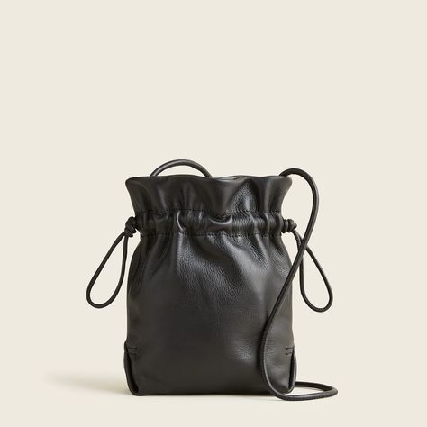 J.Crew: Lisbon Drawstring Bag In Leather For Women Quilted Leather Bag, Minimal Bags, Leather Drawstring Bags, Academic Drawing, Drawstring Purse, Cinch Bag, Large Crossbody Bags, Drawstring Bucket Bag, String Bag