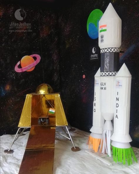 Chandrayaan 2 Model For School Projects & Ganpati Decoration - JitooJadhav Chandrayan 3 Theme Decoration, Ganpati Decoration Chandrayan, Chandrayan Decoration Ideas, Chandrayan 3 Decoration Ideas, Chandrayan Model For School, Chandrayan Theme Decoration, Model Of Chandrayaan 3, Chandrayan 3 Craft Model, Chandrayan 3 Project For School