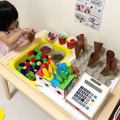 Play Dough Ice Cream Shop, Ice Cream Shop Dramatic Play, Pretend Play Ice Cream, Play Ice Cream, Preschool Play, Ice Cream Parlor, Speech Pathology, Play Space, Toddler Learning Activities