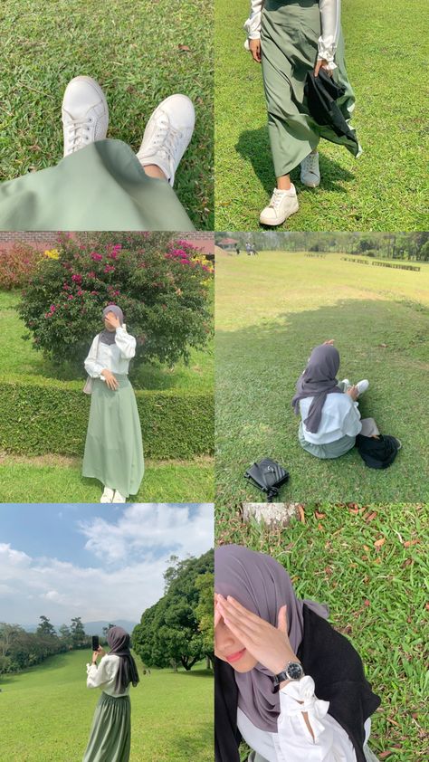 Modest Poses For Pictures, Raya Pose Ideas, Pose Foto Aesthetic Hijab, Pose Ideas Hijab, Ide Pose Foto Hijab, Outfit Ngampus, Picnic Pictures, Ootd Poses, Muslimah Style