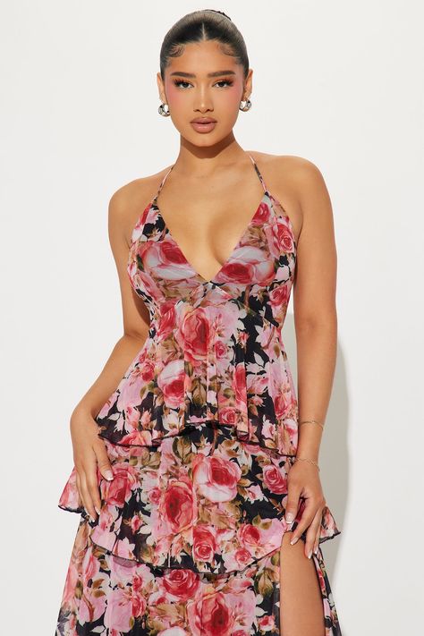 Fashion Nova Floral Dress, Glam Closet, Mesh Maxi Dress, Print Placement, Tier Skirt, Tiered Skirt, Matching Dresses, Black Maxi Dress, Ruffle Dress