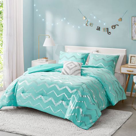 Silver Comforter Set, Aqua Comforter, Silver Bedding, Turquoise Bedding, Teal And Silver, Queen Size Comforter Sets, Dorm Design, Christmas Bedding, King Comforter Sets