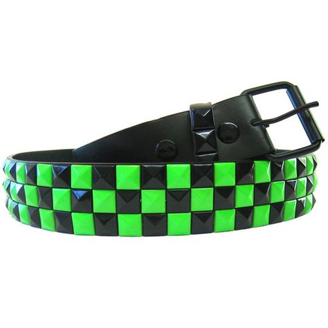 Pyramid Belt Black & Neon Green - Alternative, Gothic, Emo Clothing (13 AUD) ❤ liked on Polyvore featuring accessories, belts, green belt, pyramid belt and neon green belt Neon Green Aesthetic Clothes, Neon Green Accessories, Scene Belt, Neon Green Outfits, Scene Green, Belt Ideas, Neon Accessories, Emo Clothing, Black Pyramid