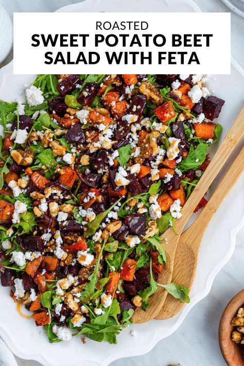 Beet Salad With Feta, Sweet Potato Salad Recipe, Beet Salad Recipes, Christmas Side, Christmas Side Dishes, Salad With Feta, Roasted Sweet Potato, Beetroot Salad, Honey Balsamic