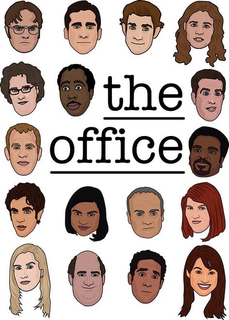 The Dunder Mifflin employees are what gets me through the roughest and most stressful of days. Everyone needs a good laugh every once in a while! The Office Cartoon, The Office Illustration, Jim The Office, The Office Poster, Office Characters, Office Things, The Office Characters, The Office Stickers, Mlk Quotes