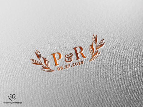 Laurel Leaf Monogram with Date, Custom P-R Initials, Timeless Wedding Logo | Digital & Print | My Lovely Printables #shots Couple Monogram Design, Initials Wedding Invitation, Leaf Monogram, Wedding City, Couples Monogram, Digital Invitations Wedding, Wedding Logo Monogram, Indian Wedding Video, Elegant Logo Design