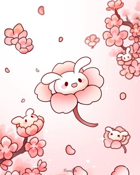 Flower Drawings, Sweet Buns, Cherry Blossom Art, Animal References, Spring Art, Different Flowers, Cherry Blossoms, Cute Bunny, Pink Aesthetic