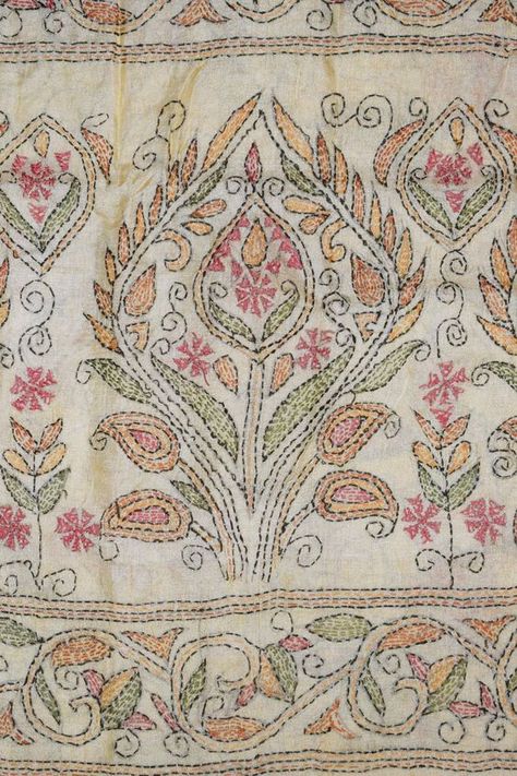 Katha Stitch, Bengal Saree, Kantha Sari, Crewel Embroidery Kits, Kantha Embroidery, Basket Pattern, Handmade Embroidery Designs, Embroidery Book, Crochet Basket Pattern