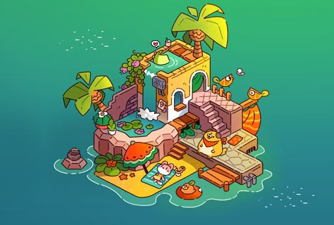 Stef on Twitter: "#ArtofVibrancy is kind of my jam… " Cute Lizard, Isometric Art, Isometric Illustration, Isometric Design, Pixel Art Design, Environment Art, Private Island, Environmental Art, Kawaii Art