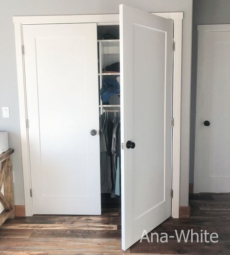 Closet Doors That Open Out, French Style Closet Doors, Bedroom Closet Doors French, Double Doors Master Suite, French Closet Doors Diy, Sliding Closet Doors To French Doors, French Country Closet Doors, Wainscoting Closet Doors, Closet With Double Doors