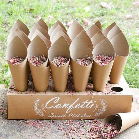 Description: This product is made of high quality kraft paper with a premium texture, comfortable to touch, hard-wearing and durable. It includes a 24-hole kraft tray and 30 sheets of kraft paper that you can assemble by yourself. Confetti tubes are versatile and perfect for filling with petals, lavender, confetti, small bouquets of flowers, sweets and other small gifts. The confetti box trays are great for decorations such as weddings, holiday parties, birthday parties, etc. It is constructed o Reusable Wedding Decor, Confetti Cone Holder, Rustic Romance Wedding, Confetti Cones, Flower Confetti, Petal Confetti, Paper Confetti, Dried Rose Petals, Small Bouquet