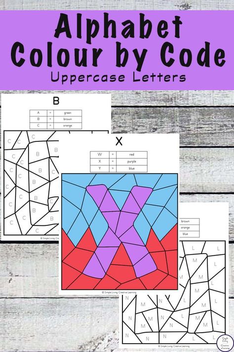 Uppercase Alphabet Letters Colour By Code - Simple Living. Creative Learning Study Craft, Uppercase Alphabet, Letters Of The Alphabet, Study Ideas, Children Learning, Alphabet Preschool, Alphabet Coloring, Alphabet Printables, Alphabet Worksheets