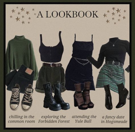 Slytherin Modern Outfit, Hogwarts Dresses Yule Ball, Slytherin Casual Outfits, Slytherin Clothing Aesthetic, Slytherin Academia Aesthetic, Pansy Parkinson Aesthetic Outfit, Subtle Harry Potter Outfit, Modern Harry Potter Outfits, Hogwarts Teacher Outfits