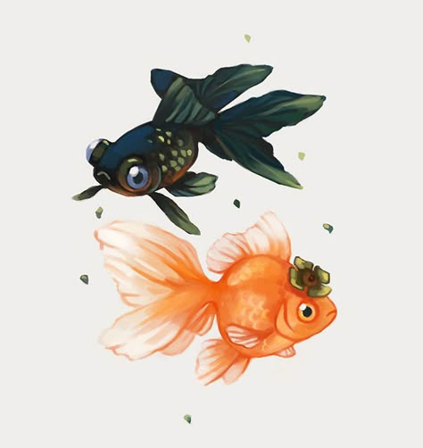 Persimmon Leaf Tea Spirit Cute Fish Illustration, Gold Fish Tattoo, Gold Fish Drawing, Gold Fish Art, Goldfish Tattoo, Lovely Tattoo, Goldfish Art, Bel Art, Art Mignon