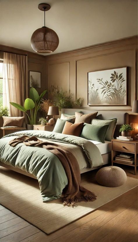 45+ Best Colors to Match with Sage Green Bedding for a Cozy Feel 60 Off White And Green Bedroom, Relaxing Earthy Bedroom, Boho Room Green Walls, Guest Room Ideas Green, Sage Green With Dark Wood, Earthy Green Bedroom Ideas, Sand Colour Bedroom, Green Mauve Bedroom, Sage Green Bedroom Mood Board