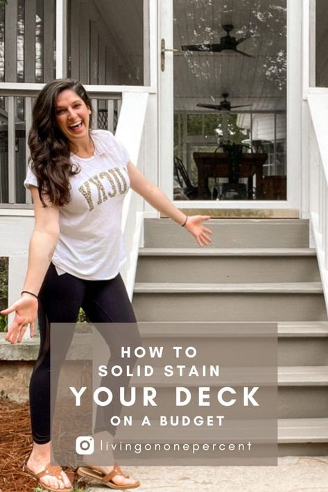 Deck Solid Stain Colors Ideas, Opaque Deck Stain Colors, Porch Floor Stain Colors, Greige Deck Paint Colors, Solid Color Deck Stain Ideas, Chatham Fog Deck Stain, Paint Deck Ideas, Stain Deck Ideas Diy, Deck Refinishing Ideas