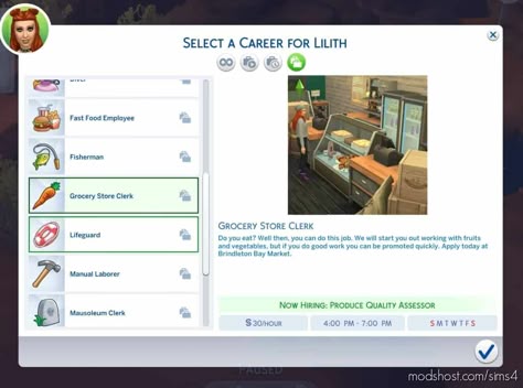 Grocery Store Clerk (Part-Time) Career mod for The Sims 4 at ModsHost! Do you eat? Well then, you can do this job. We will start you out working with fruits and vegetables, but if you do good work you can be promoted quickly! Apply today at Brindleton Bay Market. Available for: Teen, Young Adult, Adult, and Elder sims. This career has been adapted from Sims 3 and... The Sims 4 Grocery Store, Sims 4 Grocery Store, Sims Traits, Sims 4 Jobs, Living Room Sims 4, Sims 4 Traits, Sims 4 Black Hair, Sims 4 Cas Mods, Free Sims 4