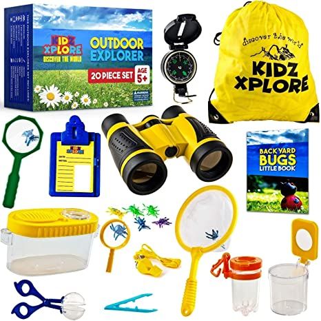 Amazon.com: Kidz Xplore Outdoor Explorer Set - Bug Catching Kit Nature Exploration Children Outdoor Games Mini Binoculars Kids, Compass, Whistle, Magnifying Glass, Adventure, Hunting, Hiking Educational Toy: Toys & Games Bug Catching, Fort Building Kit, Camping Toys, Nature Exploration, Binoculars For Kids, Non Toy Gifts, Hiking With Kids, Kids Adventure, Adventure Activities