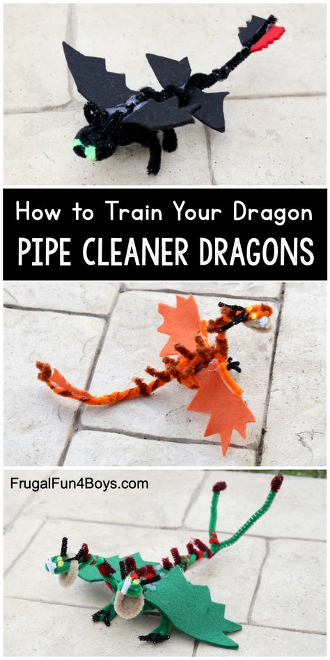 How to Train Your Dragon Craft - Felt and Pipe Cleaner Dragons - Frugal Fun For Boys and Girls Pipe Cleaner Dragon, Dragon Craft, Dragon Birthday Parties, Dragon Crafts, Pipe Cleaner Crafts, Dragon Birthday, Space Projects, Dragon Party, Lego Space