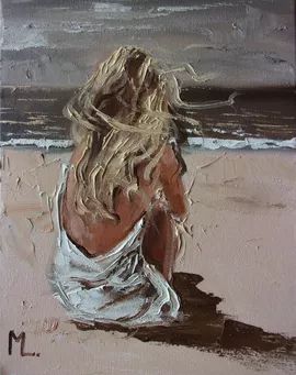 Monika Luniak - Paintings for Sale | Artfinder Beach And Ocean Aesthetic, Artist Vibes, Monika Luniak, Twisted Art, Wal Art, Painting Of A Woman, Sun Sky, Sea Sand, Pink Painting