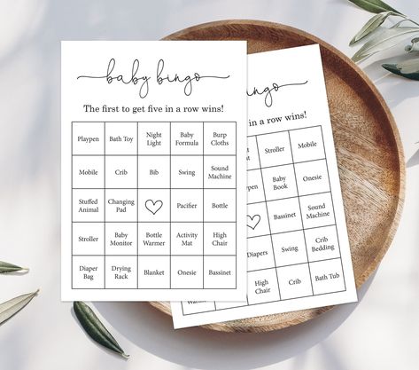 50 Prefilled Minimalist Baby Shower Bingo Cards (NOT EDITABLE) - Digital Download Baby Bingo Game, Baby Shower Card Games, Baby Shower Gift Bingo, Free Bingo Cards, Bingo Template, Baby Friends, Baby Bingo, Baby Shower Brunch, Baby Shower Bingo