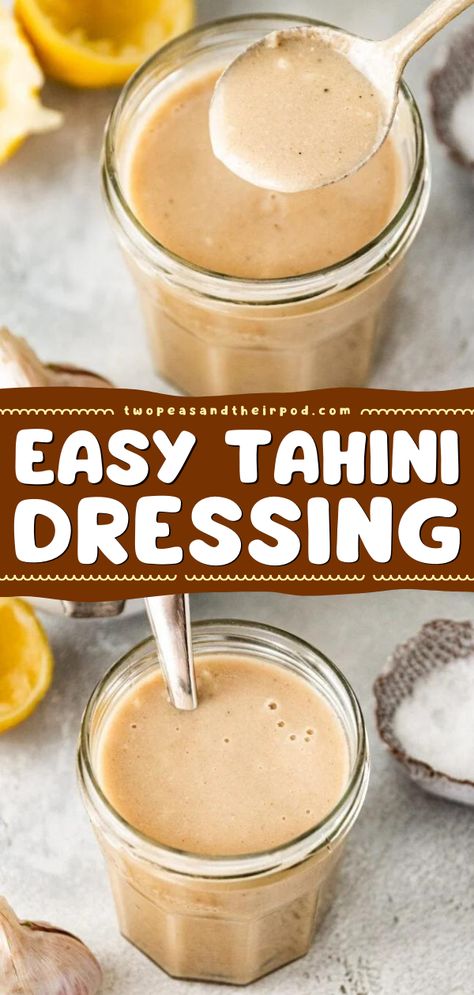 Tahini Dressing- you only need a few ingredients and 5 minutes to make this creamy and delicious tahini dressing! Drizzle it over your favorite salad, roasted vegetables, or enjoy as a dip! The dressing is healthy, creamy, nutty, and fresh! It’s super easy to make and very versatile. Maple Tahini Dressing, Tahini Salad Dressing, Tahini Dressing Recipe, Veggies Recipes, Vegan Salad Dressing, Lemon Tahini Dressing, Buddha Bowls, Condiment Recipes, Falafels