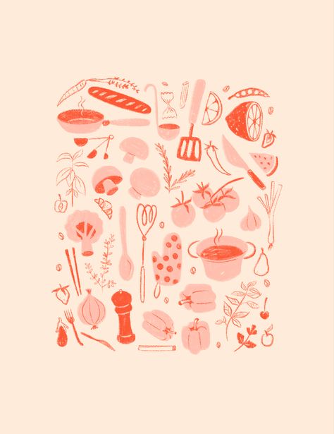 Kitchen Doodles, Kitchen Illustration, Food Wall Art, Signed Artwork, Freelance Work, Realism Art, Editorial Illustration, Food Illustrations, Graphic Design Illustration