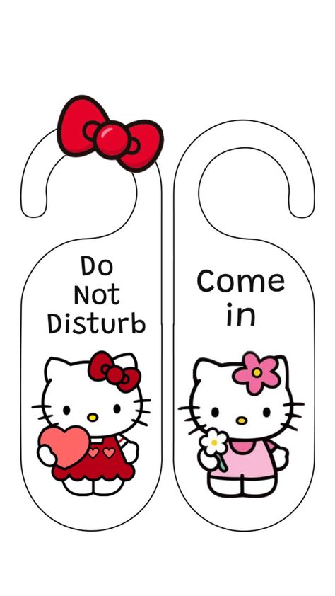 Diy Crafts Hello Kitty, Hello Kitty Do Not Disturb Sign, Fun Stuff To Print Out, Hello Kitty Diy Room Decor, Hello Kitty Door Hanger, Do Not Disturb Aesthetic, Hello Kitty Draw, Cute Door Hangers, Kitty Door