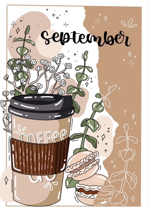 September Aesthetic Drawing, September Journal Cover, Coffee Bullet Journal, September Coffee, Bullet Journal Key, Bullet Journal Mood Tracker Ideas, Desain Buklet, Bullet Journal Paper, Bulletin Journal Ideas