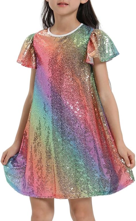 Amazon.com: Girls Sequin Dress Shiny Short Flutter Sleeve Midi Sparkly Party Dress with Hairbow-Small Pink : Clothing, Shoes & Jewelry Sequin Costume, Girls Sequin Dress, Sparkly Party Dress, Baby Costumes Girl, Dazzling Dress, Prom Wedding, Flutter Sleeve, Costume Accessories, Sequin Dress