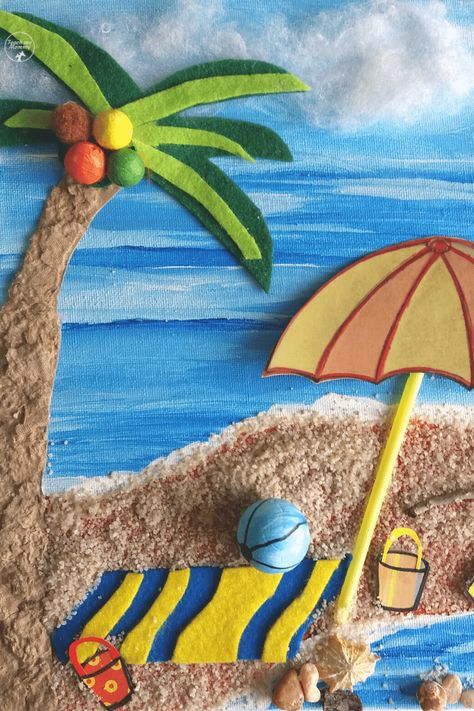 Sand Paper Art, Summer Season Drawing, Sand Art For Kids, Sand Art Projects, Travel Collage, Collage Diy, Collage Art Projects, Paper Collage Art, Seasons Art