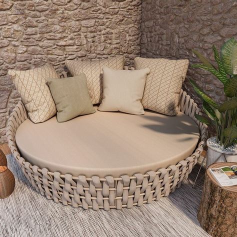 Rattan Couch, Beautiful Bedroom Designs, Outdoor Sofa Bed, Bamboo Chair, Round Beds, Corner Decor, Bedroom Closet Design, Home Garden Design, Beautiful House Plans