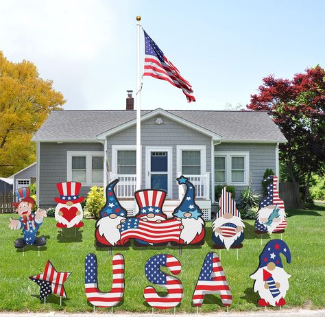 PRICES MAY VARY. EASY TO SET UP - The package includes 10 different designs Fourth of July yard signs with 18pcs plastic stakes and one Iron stakes .Easy to insert the stakes into the sign holes and secure them into the ground . The Sindependence Day Party Signs come with different sizes for different designs. These large signs can be decorated as yard signs, outdoor lawn decorations, garden ornaments, door welcome signs, party background decor, photo props and so on.. These yard signs will make 4th Of July Decorations Outdoor, Lawn Party Decorations, Independence Day Theme, Memorial Day Decorations, Fourth Of July Decorations, Independence Day Decoration, Lawn Party, Decorative Garden Stakes, July Decor