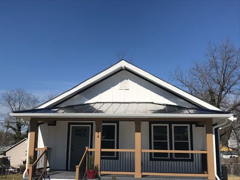 The porch roof features our Titan-Loc 100 Minor Rib standing seam panel. Standing Seam Metal Roof Porch, Metal Roof Porch, Metal Porch Roof, Front Porch Roof, Manor Exterior, Standing Seam Roof, Standing Seam Metal Roof, Porch Roof, Metal Roofing