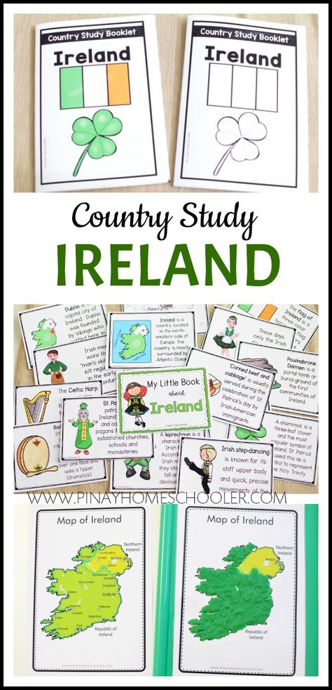 Ideas and resources on the country study about Ireland perfect for geography class and St. Patrick's Day #preschool #homeschool #geography #kindergarten #gradeschool #stpatricksday #ireland St Patricks Day Unit Study, Ireland Bulletin Board Ideas, Ireland Coloring Pages, Ireland Unit Study, Ireland Classroom Decorations, Ireland Preschool Activities, World Thinking Day Ireland, Ireland Crafts For Kids Preschool, Ireland Activities For Kids