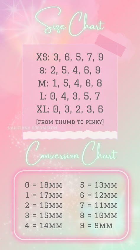 Easy chart for sizing your natural nails for press on nails and converting your measurments to nail sizes Press On Nails Standard Size, Nail Grit Chart, Sizing Press On Nails, Press On Nails Size Guide, Press On Nail Sizes Chart, How To Measure Your Nails For Press Ons, Press One Nails, Nail Sizing Guide, Press On Nail Measurement Chart