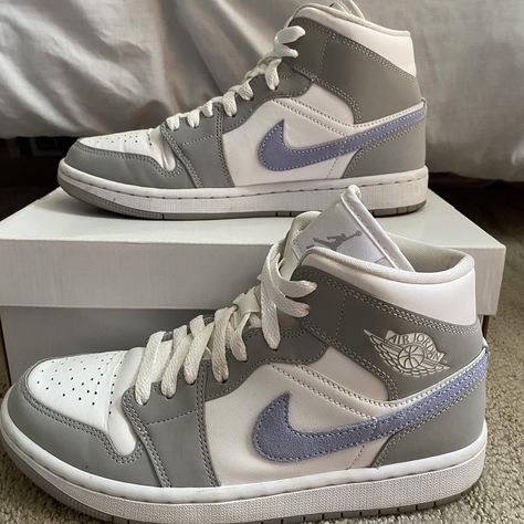 Nike Jordan 1 Mid Wolf Grey Aluminum (W) size 7.5,... - Depop Jordan 1 Mid Wolf Grey, Nike Jordan 1 Mid, Nike Jordan 1, Grey Nikes, Jordan 1 Mid, Dream Jewelry, Nike Jordan, Jordan 1, Jordan