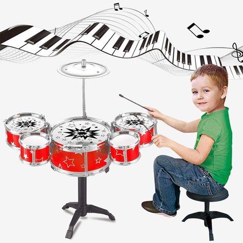 Amazon: Kids Deluxe Jazz Drums Kit Musical Instrument Toy with Cymbal Stool Christmas Birthday Gift for $9.77 w/code Kids Drum Set, Toy Drum, Kids Musical Instruments, Toy Musical Instruments, Ideal Toys, Summer Toys, Music Toys, Percussion Instruments, Musical Toys