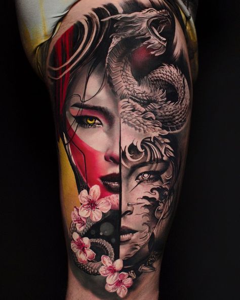 Geisha Tattoo Sleeve, Female Samurai Tattoo, Tato Geisha, Tato Realis, Japanese Geisha Tattoo, Geisha Tattoos, Samurai Tattoo Sleeve, Japanese Leg Tattoo, Geisha Tattoo Design