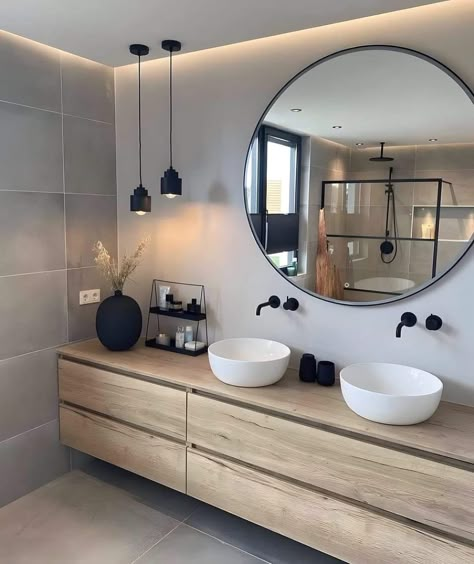 Hotel Bathroom Vanity, Apartment Lounge, Bathroom Shelving Unit, Modern House Floor Plans, Round Bathroom, Tiny House Community, Minimalist Interior Style, Bathroom Redesign, Small Apartment Living Room