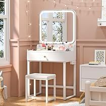 Small Vanity For Bedroom, Small White Vanity, White Vanity With Lights, Tiny Vanity, Small Vanities, Vanity Set With Lights, Small Vanity Table, Bedroom Vanity Table, School Dormitory