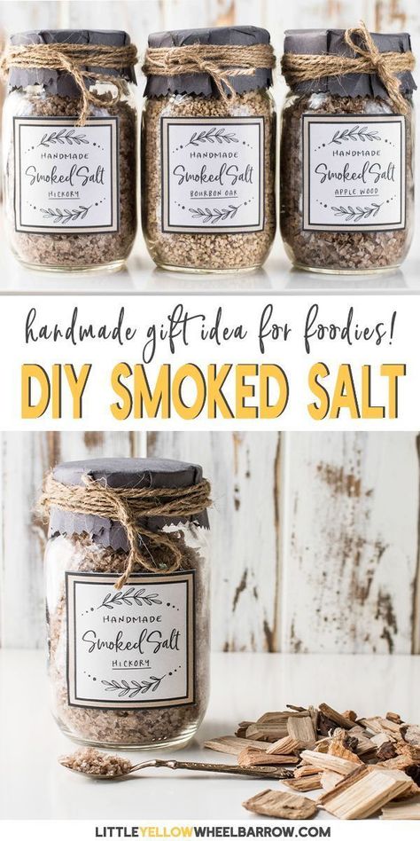 Make a batch of smoked salt and add a pinch of fire roasted flavor to anything you want.  These jars of smoked salts make great DIY gifts for the holidays for any foodie on your list.  An easy DIY project with a step by step tutorial.  Grab the free downl Smoked Salt, Flavored Salts, No Salt Recipes, Homemade Spices, Homemade Seasonings, Homemade Diy, Smoked Food Recipes, Host Gifts, Fire Roasted