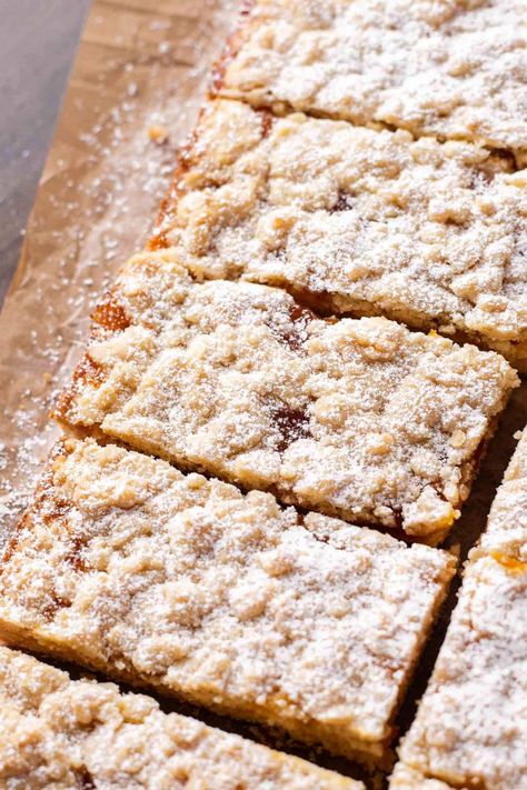 Apricot Jam Bars - Eats Delightful Apricot Jam Bars, Jam Filled Oatmeal Bars, Apricot Oatmeal Bars, Apricot Pastry Filling Recipe, Apricot Shortbread Bars, Apricot Cookies Christmas, Apricot Jam Desserts, Apricot Recipes Dessert, Apricot Bars Recipe