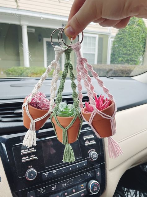 Diy Car Mirror Hangers Beads, Car Charm Packaging, Boho Car Accessories, Mirror Car Accessories, Shop Car, Car Hangers, Crochet Car, Hanging Plant Holder, Mini Macrame