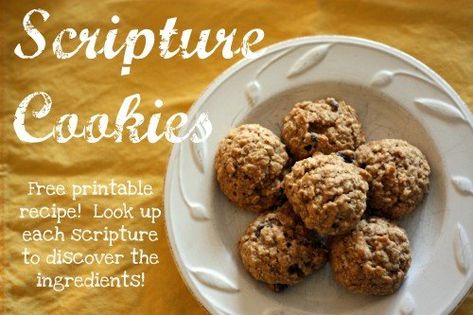 scripture cookies Desserts For Bible Study, Biblical Cooking, Bible Study Snacks Ladies, Canning Broccoli, Sabbath Recipes, Cookies Raisin, Bible Recipes, Scripture Cookies, Raisin Oatmeal