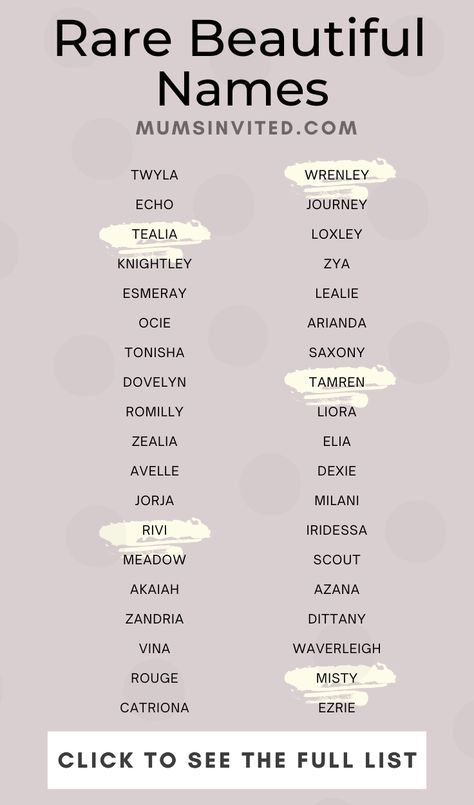 This is the only unique, rare beautiful names list you'll ever need. Parents who want their baby girl's name to stand out will love this. Take a look at this list of 350 trendy, flower, modern and unique color girl names, right now! These are unique girl names with meanings. cute girl names. Modern girl names. Trendy girl names. Girl names. Strong Baby Girl Names. Unusual Girl Names. List Of Girls Names. Sweet Baby Names, Girl Names With Meaning. Beautiful rare names! Female Baby Names Unique, Rare Unique Names, Color Baby Names, Unique Name For Girls, Girl Names Unique Rare With Meaning, Unique Girl Names List, Rare Names For Girls Unique, Unique Names Girl, Feminine Names Aesthetic