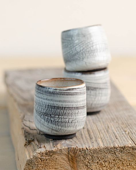 Wheelthrown espresso cups. Rhe applied slip creares a textured surface. Kohiki Pottery, Glazing Inspiration, Ceramic Espresso Cups, Ceramics Pottery, Ceramic Cup, Espresso Cups, Wheel Thrown, Ceramic Cups, Espresso